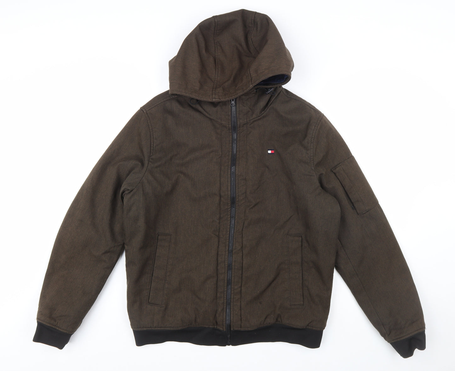 Tommy Hilfiger Men's Brown Hooded Bomber Jacket M Water Resistant Windproof