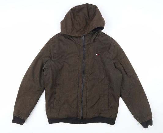 Tommy Hilfiger Men's Brown Hooded Bomber Jacket M Water Resistant Windproof