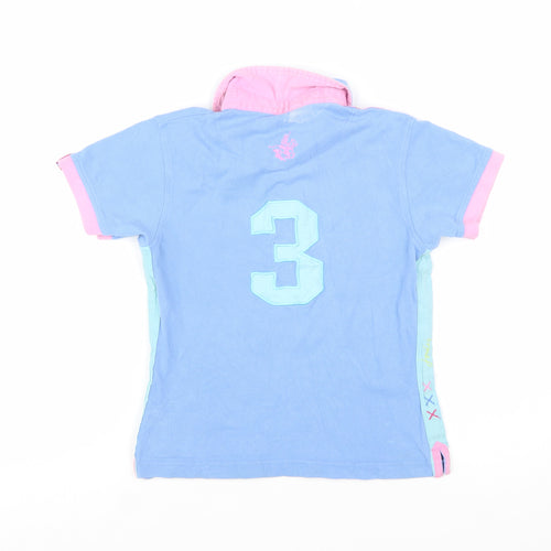 Joules Womens Blue Polo Shirt Size 8 Collared Short Sleeve Cotton