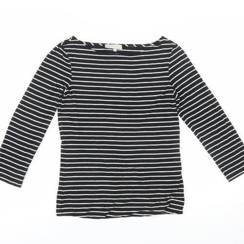 Hobbs Women's Black Striped 3/4 Sleeve Boat Neck Cotton Blend Top S