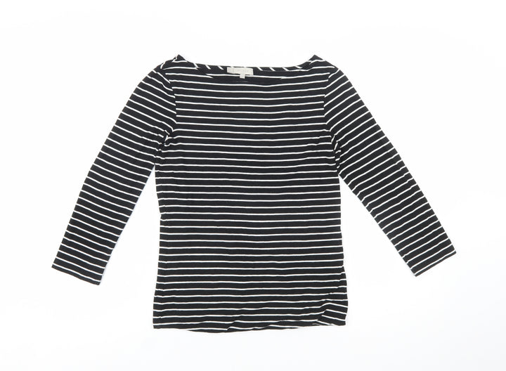 Hobbs Women's Black Striped 3/4 Sleeve Boat Neck Cotton Blend Top S