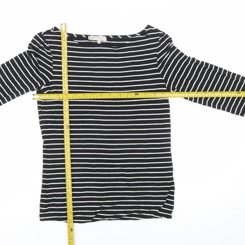 Hobbs Women's Black Striped 3/4 Sleeve Boat Neck Cotton Blend Top S