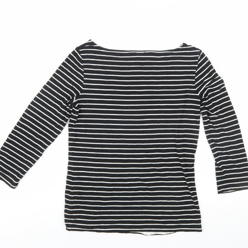 Hobbs Women's Black Striped 3/4 Sleeve Boat Neck Cotton Blend Top S