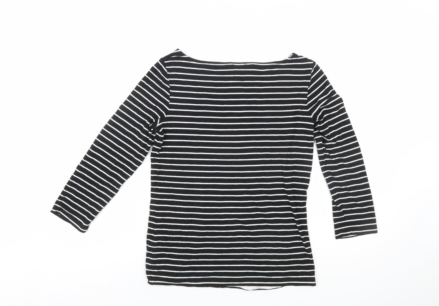 Hobbs Women's Black Striped 3/4 Sleeve Boat Neck Cotton Blend Top S