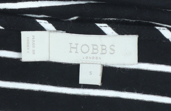 Hobbs Women's Black Striped 3/4 Sleeve Boat Neck Cotton Blend Top S