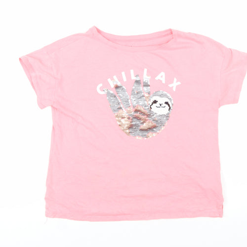 GAP Kids Girls Pink Sequin Sloth 'Chillax' T-Shirt XL 12-13 Years