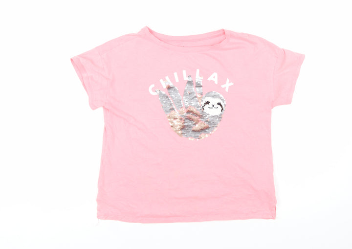 GAP Kids Girls Pink Sequin Sloth 'Chillax' T-Shirt XL 12-13 Years