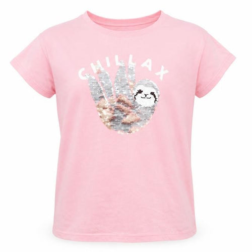 GAP Kids Girls Pink Sequin Sloth 'Chillax' T-Shirt XL 12-13 Years