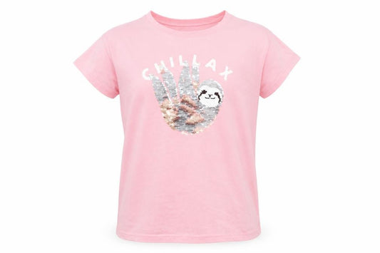 GAP Kids Girls Pink Sequin Sloth 'Chillax' T-Shirt XL 12-13 Years