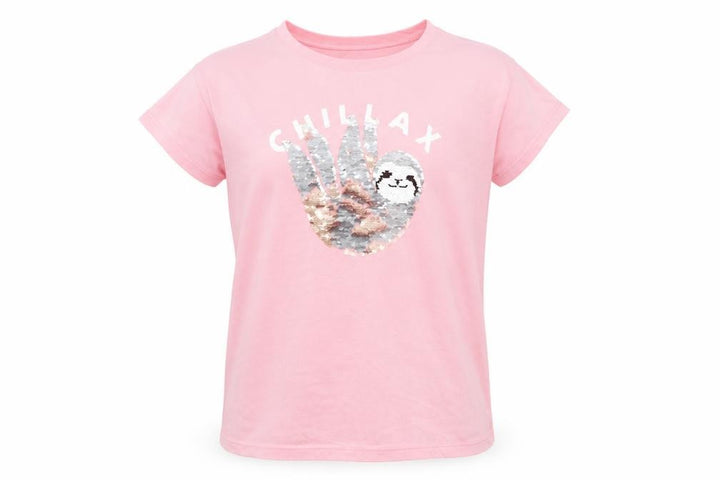 Gap Kids Girls Pink Sequin Sloth 'Chillax' T-Shirt XL 12-13 Years