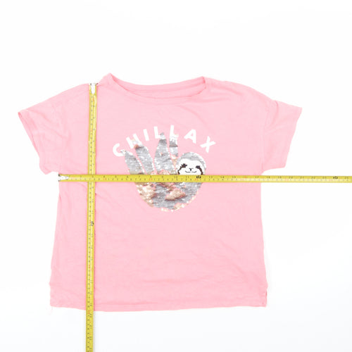 GAP Kids Girls Pink Sequin Sloth 'Chillax' T-Shirt XL 12-13 Years