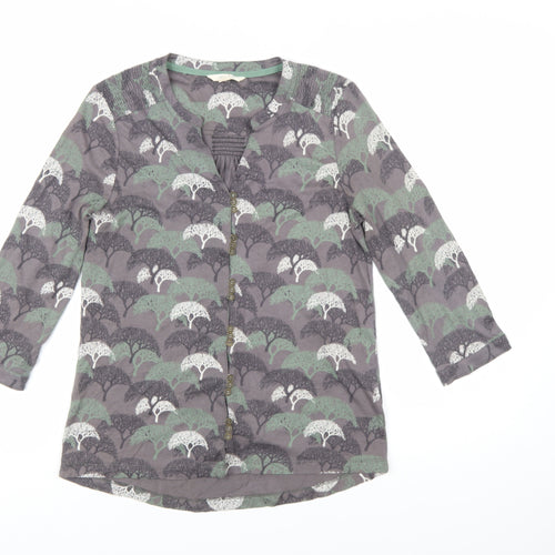 White Stuff Womens Grey Nature Print 3/4 Sleeve Blouse Size 8