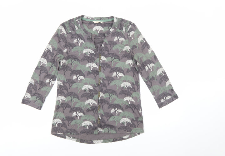 White Stuff Womens Grey Nature Print 3/4 Sleeve Blouse Size 8