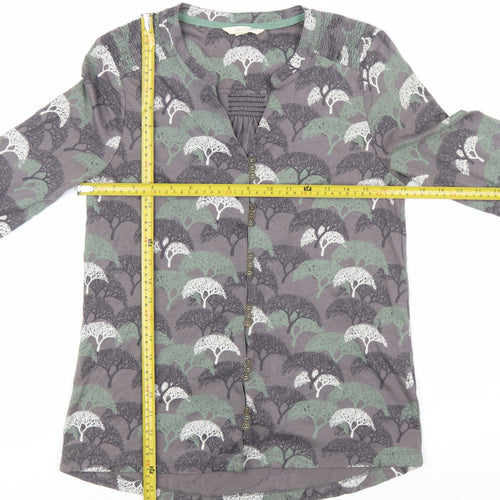 White Stuff Womens Grey Nature Print 3/4 Sleeve Blouse Size 8