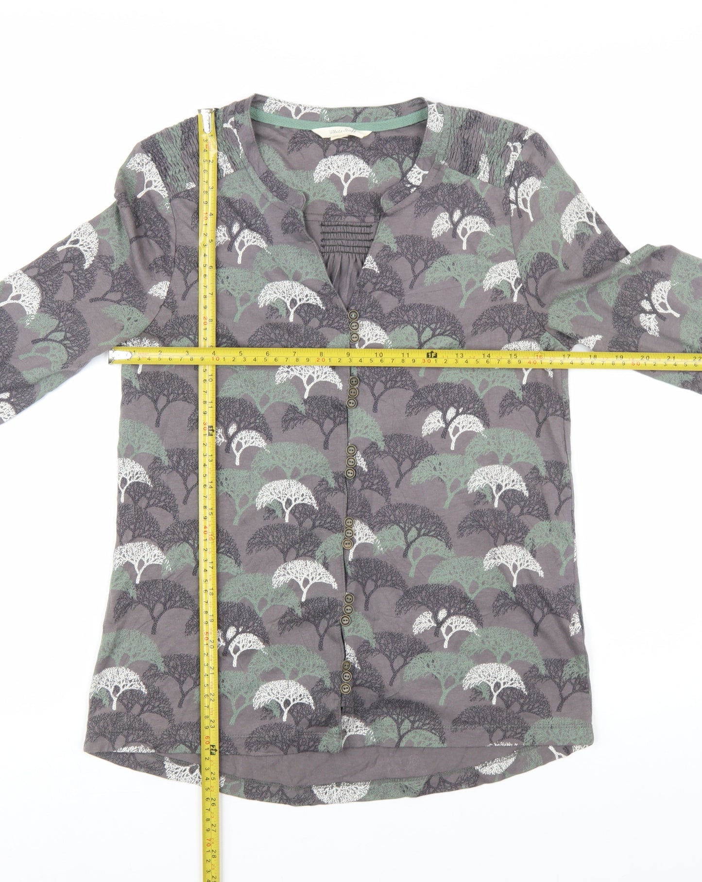 White Stuff Womens Grey Nature Print 3/4 Sleeve Blouse Size 8