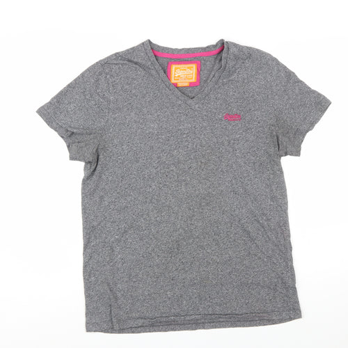 Superdry Womens Grey XL V-Neck Basic Cotton T-Shirt