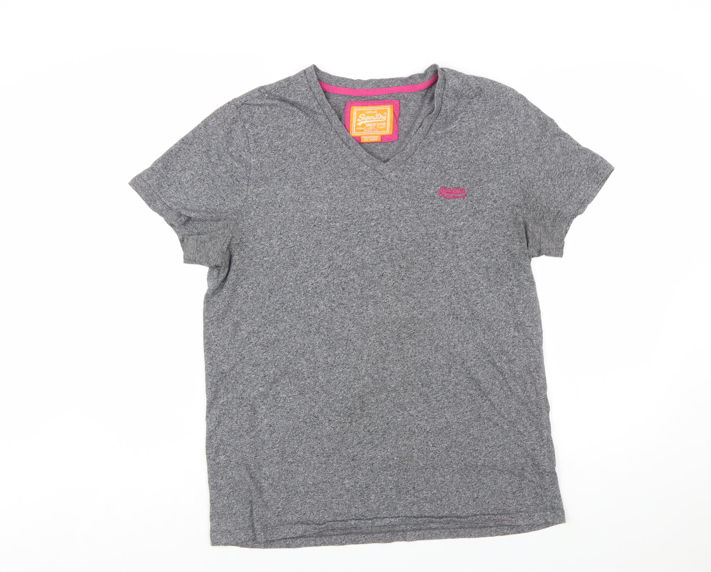 Superdry Womens Grey XL V-Neck Basic Cotton T-Shirt