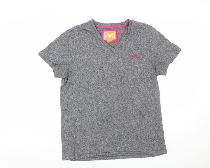 Superdry Womens Grey XL V-Neck Basic Cotton T-Shirt