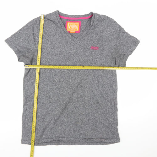 Superdry Womens Grey XL V-Neck Basic Cotton T-Shirt