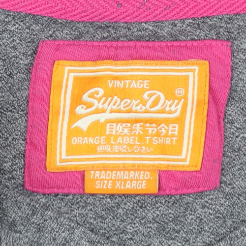 Superdry Womens Grey XL V-Neck Basic Cotton T-Shirt