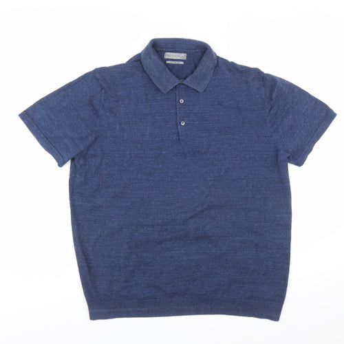 Marks and Spencer Men's Blue Cotton Blend Polo Shirt XL