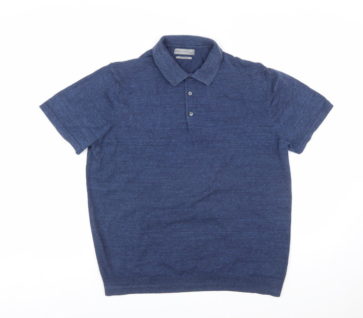 Marks and Spencer Men's Blue Cotton Blend Polo Shirt XL