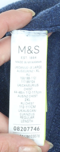 Marks and Spencer Men's Blue Cotton Blend Polo Shirt XL
