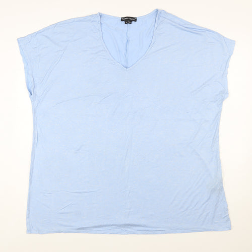 Capsule Women Blue Viscose Stretch Basic V-Neck T-Shirt Size 20