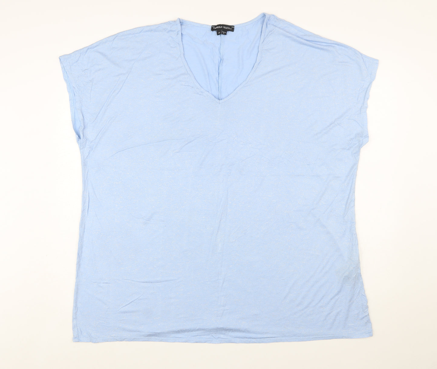 Capsule Women Blue Viscose Stretch Basic V-Neck T-Shirt Size 20