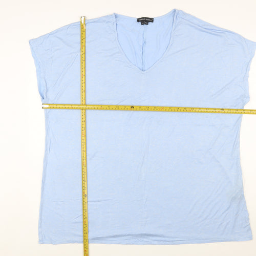 Capsule Women Blue Viscose Stretch Basic V-Neck T-Shirt Size 20
