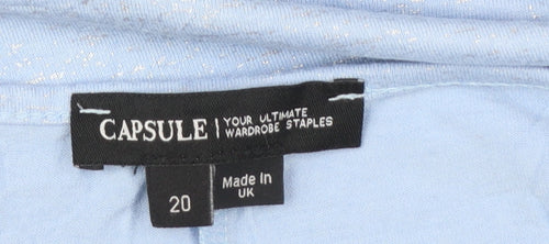 Capsule Women Blue Viscose Stretch Basic V-Neck T-Shirt Size 20