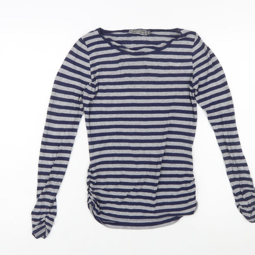 Mint Velvet Women’s Blue Grey Striped Long Sleeve Stretch Jersey Top Size 8