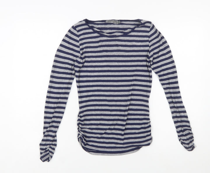 Mint Velvet Women’s Blue Grey Striped Long Sleeve Stretch Jersey Top Size 8