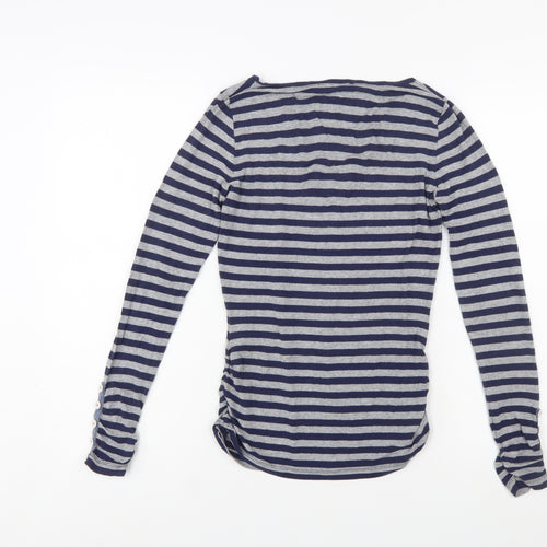 Mint Velvet Women’s Blue Grey Striped Long Sleeve Stretch Jersey Top Size 8