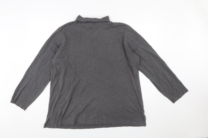 Lands' End Women's Grey Roll Neck Long Sleeve Cotton Top XL