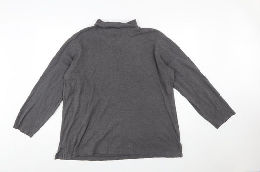 Lands' End Women's Grey Roll Neck Long Sleeve Cotton Top XL