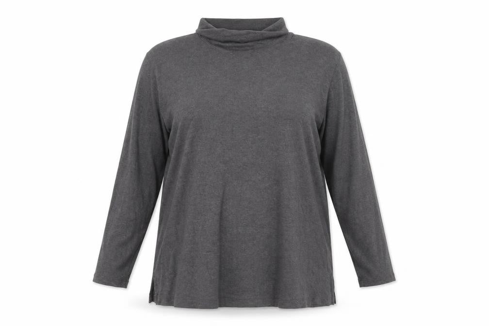 Front view of Lands' End Women's Grey Roll Neck Long Sleeve Cotton Top XL
