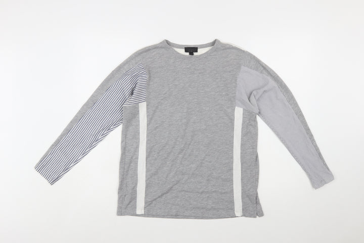 Topshop Women’s Grey Colourblock Long Sleeve Jersey T-Shirt Size 6