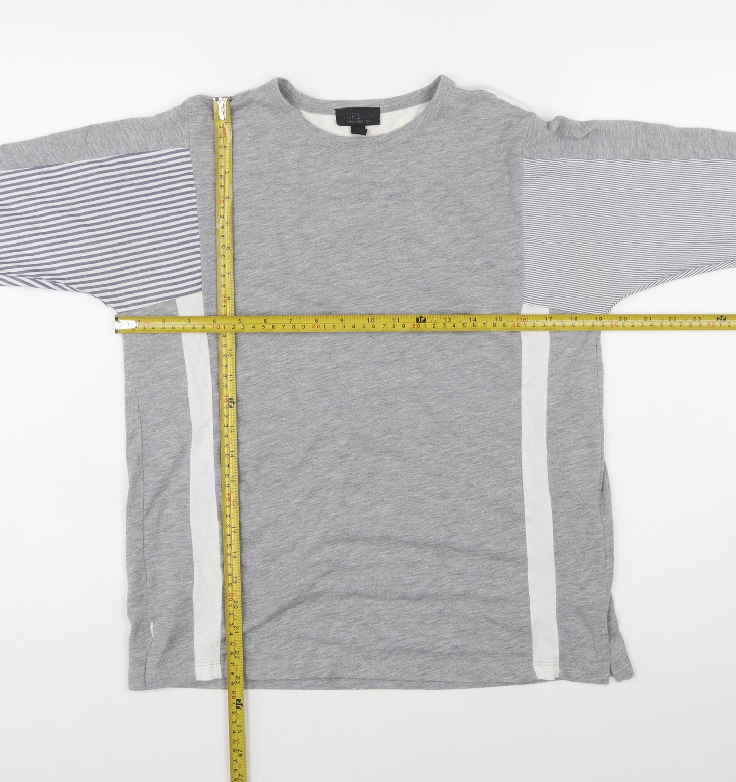 Topshop Women’s Grey Colourblock Long Sleeve Jersey T-Shirt Size 6