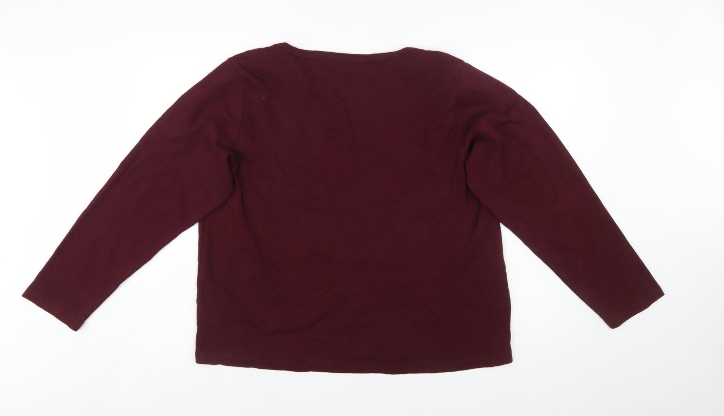 Cotton Traders Womens Burgundy Long Sleeve Plus Size 24 Cotton T-Shirt