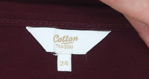 Cotton Traders Womens Burgundy Long Sleeve Plus Size 24 Cotton T-Shirt