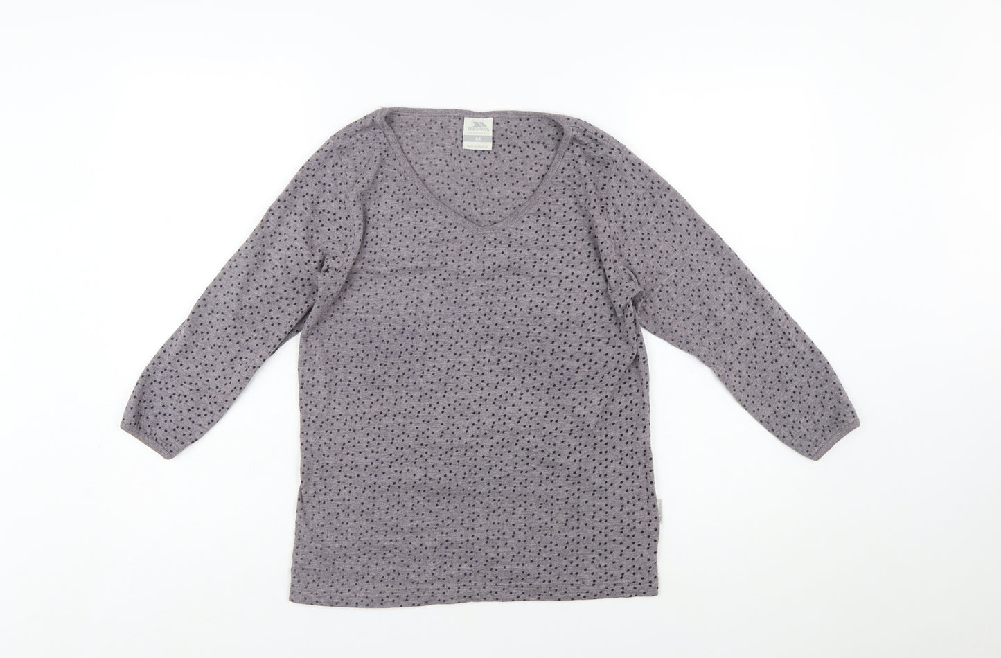 Trespass Womens Grey Polka Dot V-Neck 3/4 Sleeve Cotton Blend Top M