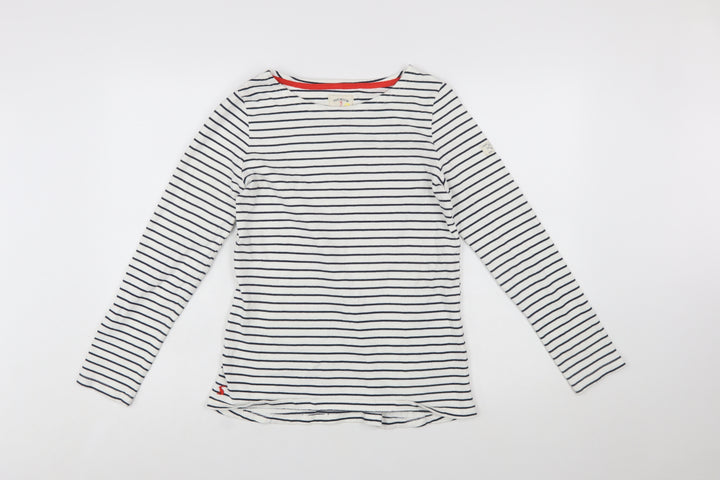 Joules Women’s White Navy Striped Long Sleeve Cotton Top Size 12