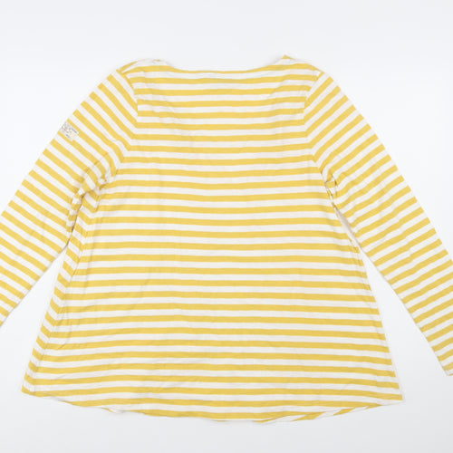 Joules Women Yellow White Striped Cotton Long Sleeve V-Neck Top UK 12