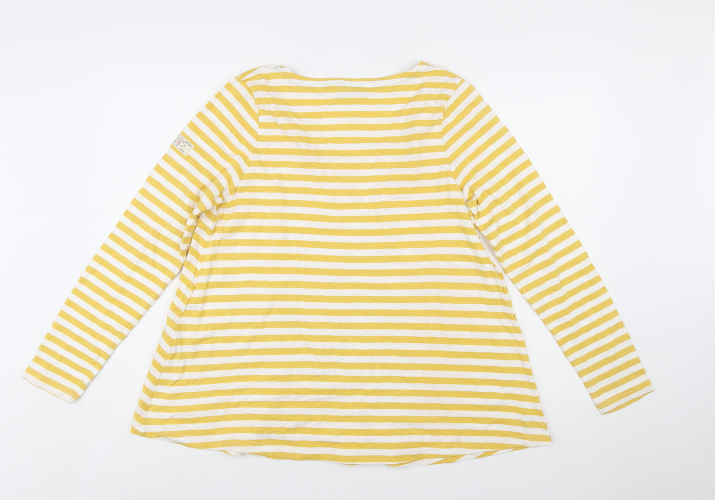 Joules Women Yellow White Striped Cotton Long Sleeve V-Neck Top UK 12