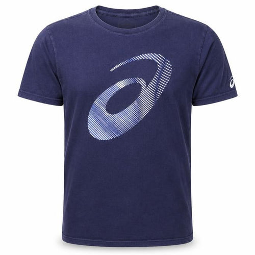 ASICS Men's Blue Graphic Print Crew Neck Cotton T-Shirt Size M