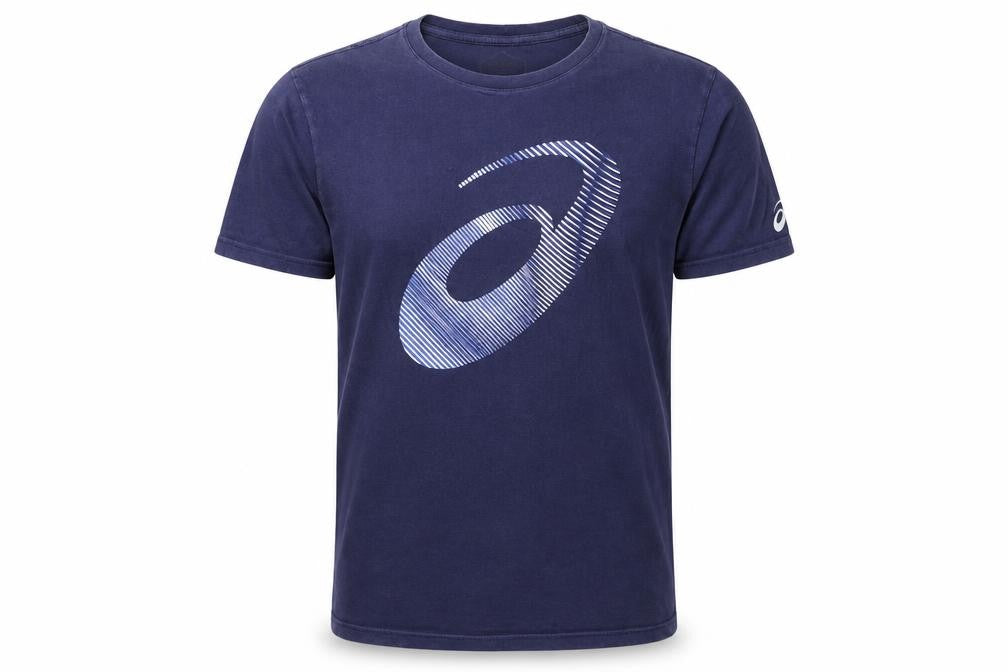 ASICS Men's Blue Graphic Print Crew Neck Cotton T-Shirt Size M