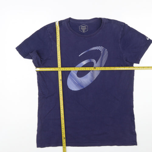 ASICS Men's Blue Graphic Print Crew Neck Cotton T-Shirt Size M