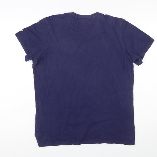 ASICS Men's Blue Graphic Print Crew Neck Cotton T-Shirt Size M