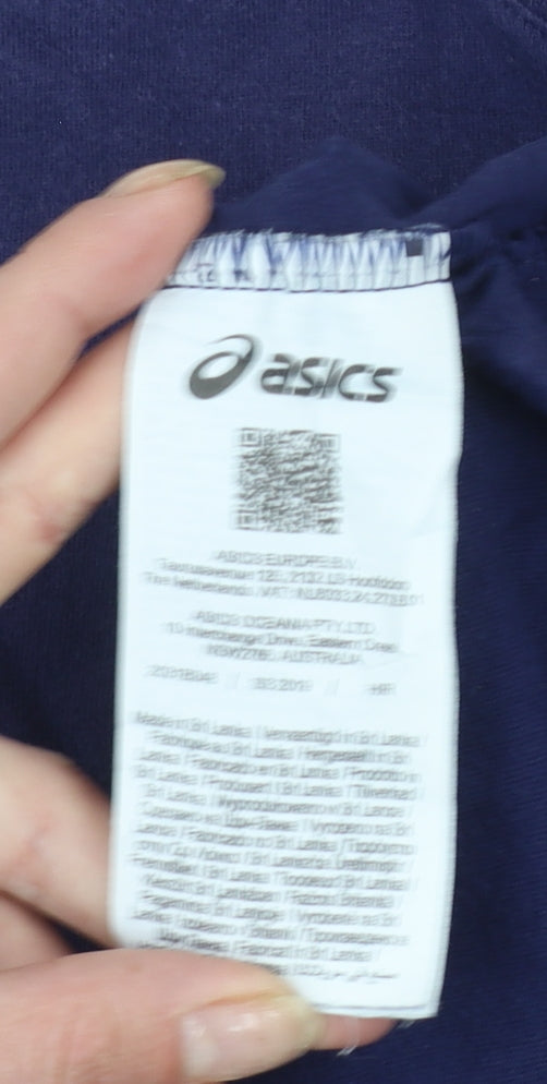 ASICS Men's Blue Graphic Print Crew Neck Cotton T-Shirt Size M